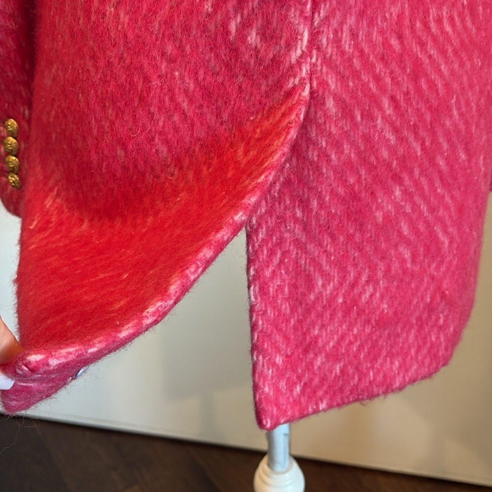 J. Crew Womens Diamond Tweed Peacoat Pink Wool Alpaca Fuzzy Coat Size 0 - Picture 10 of 16